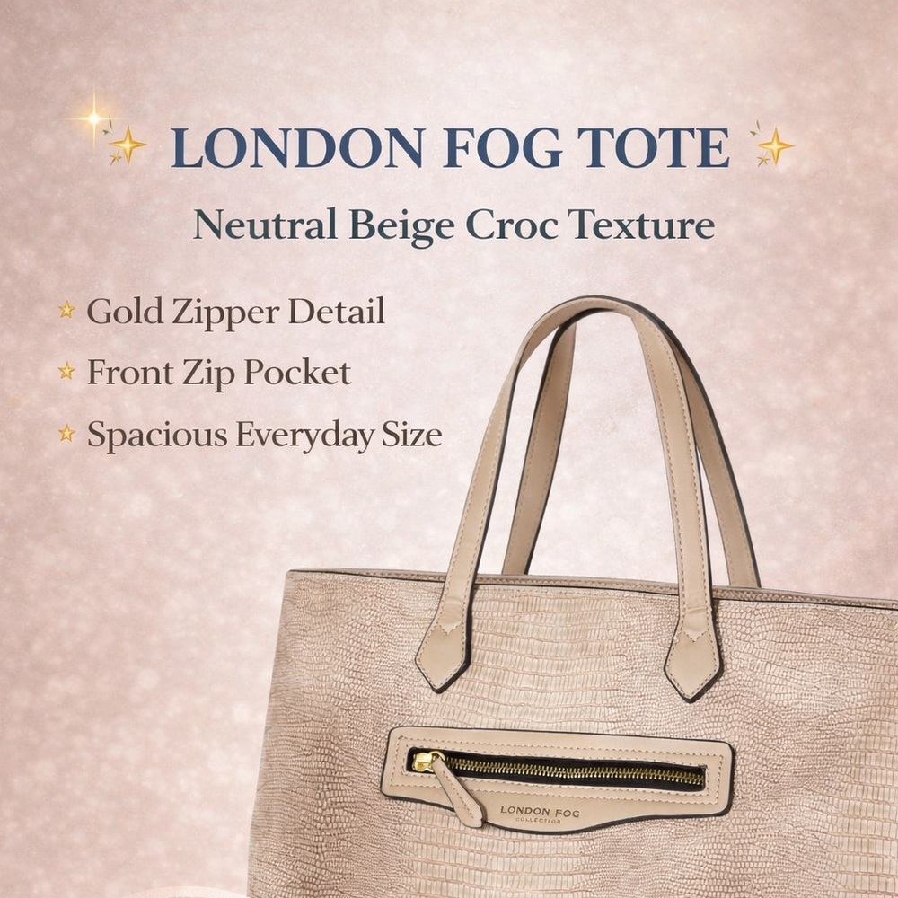 London Fog Neutral Beige Textured Tote